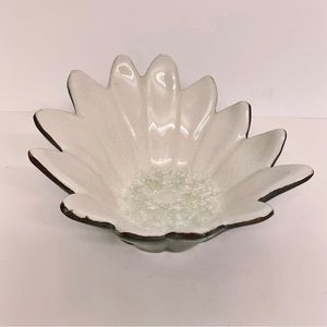 Vintage MCM Ceramic Art Glass Black and White Floral Daisy Bowl
